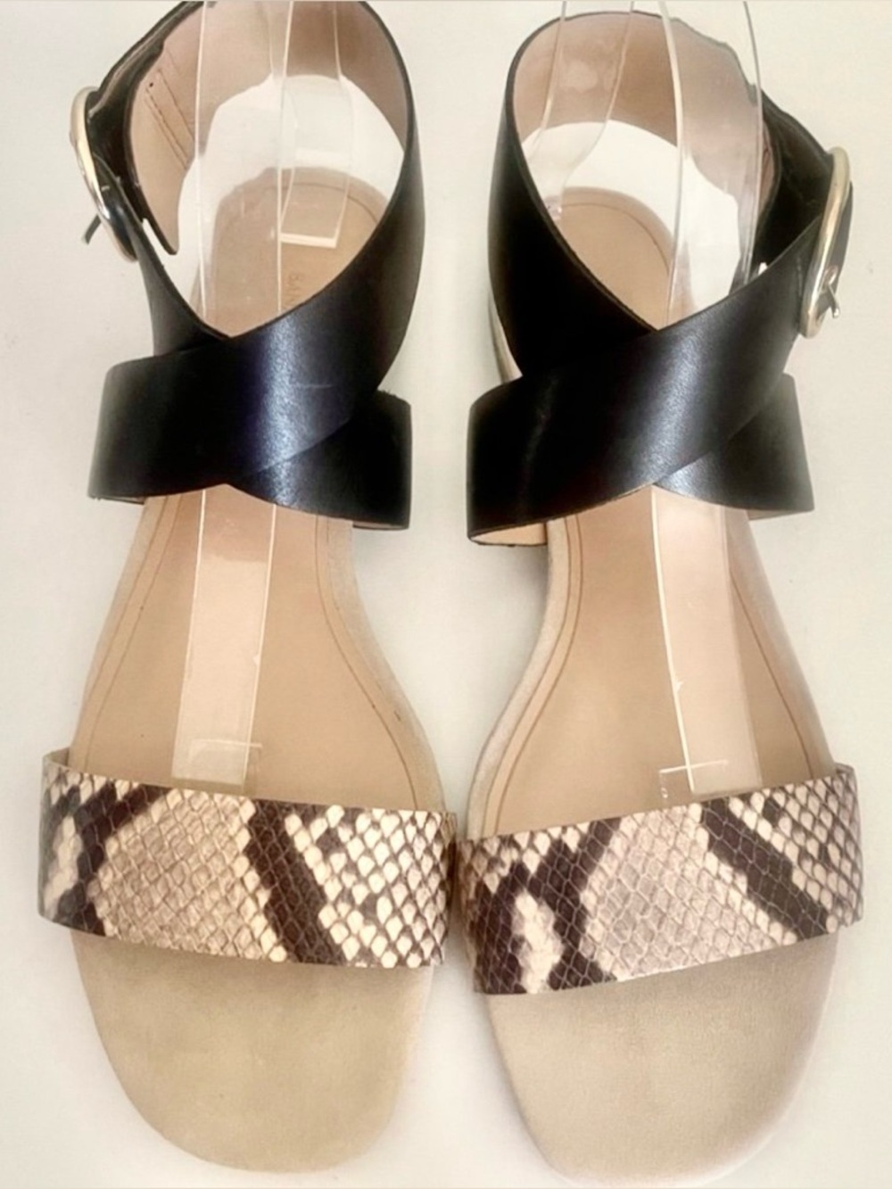 Banana Republic Black & Snake-Print Crisscross Ankle Strap Sandals